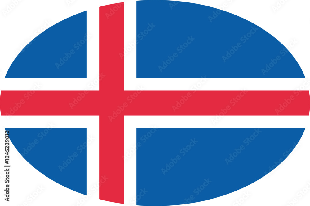 Naklejka premium Oval shaped national flag of the European country of ICELAND
