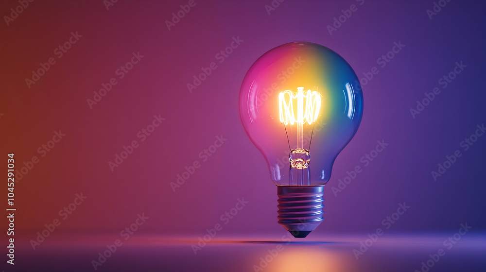 Vibrant Artistic Lightbulb Emitting Rainbow Colors Against a Dark Background Vibrant Artistic Lightbulb Emitting Rainbow Colors Against a Dark Background
