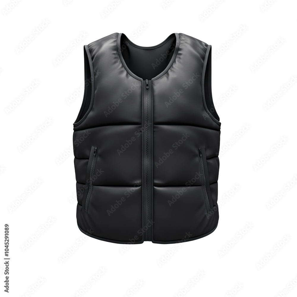 Black padded vest, white isolated background Black padded vest, white isolated background