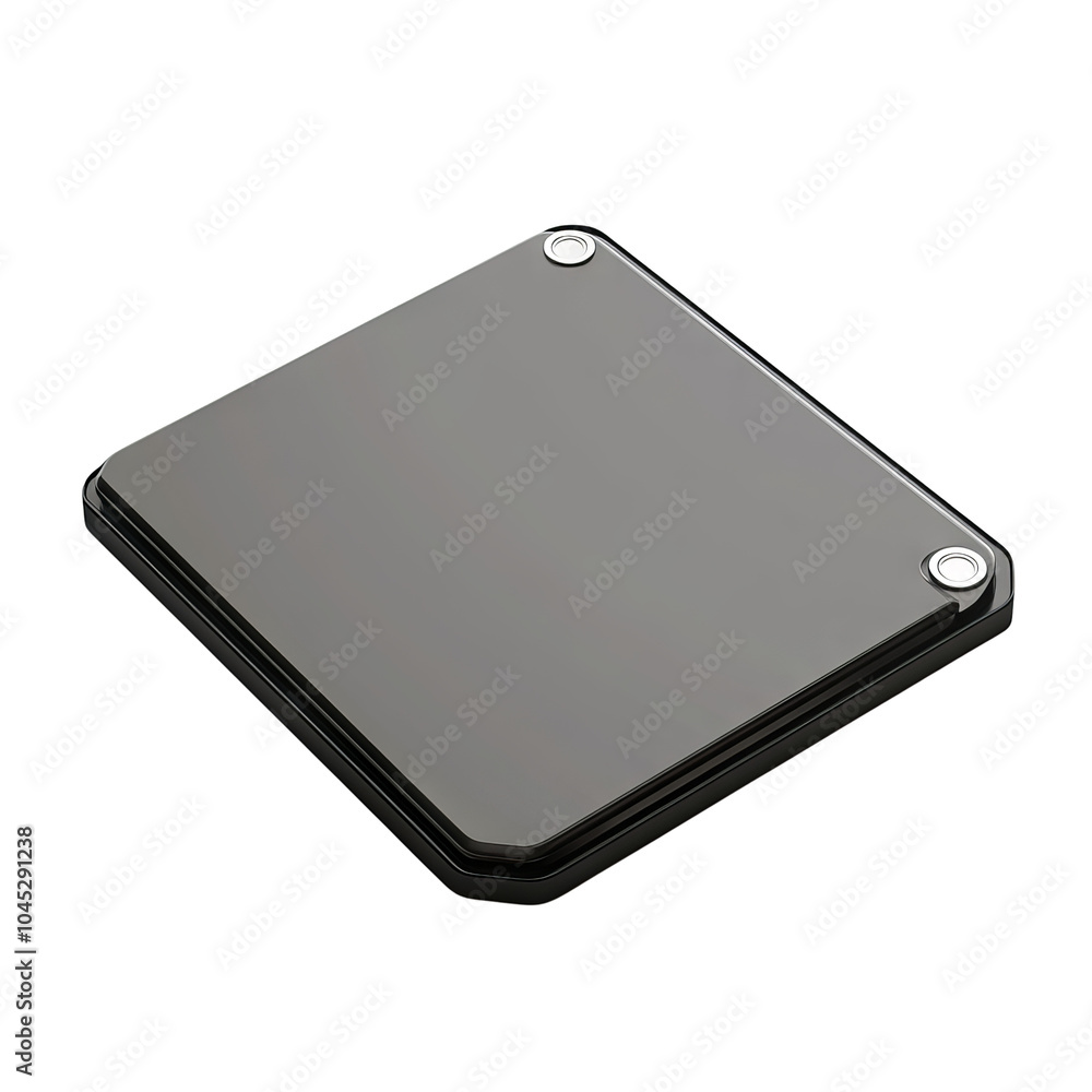 Black square gadget with metallic buttons, isolated on white background Black square gadget with metallic buttons, isolated on white background