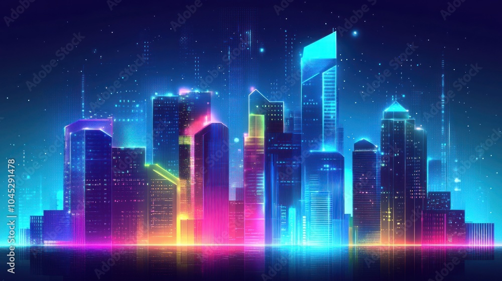 Neon cityscape background with glowing buildings, capturing a futuristic urban vibe. Neon cityscape background with glowing buildings, capturing a futuristic urban vibe.