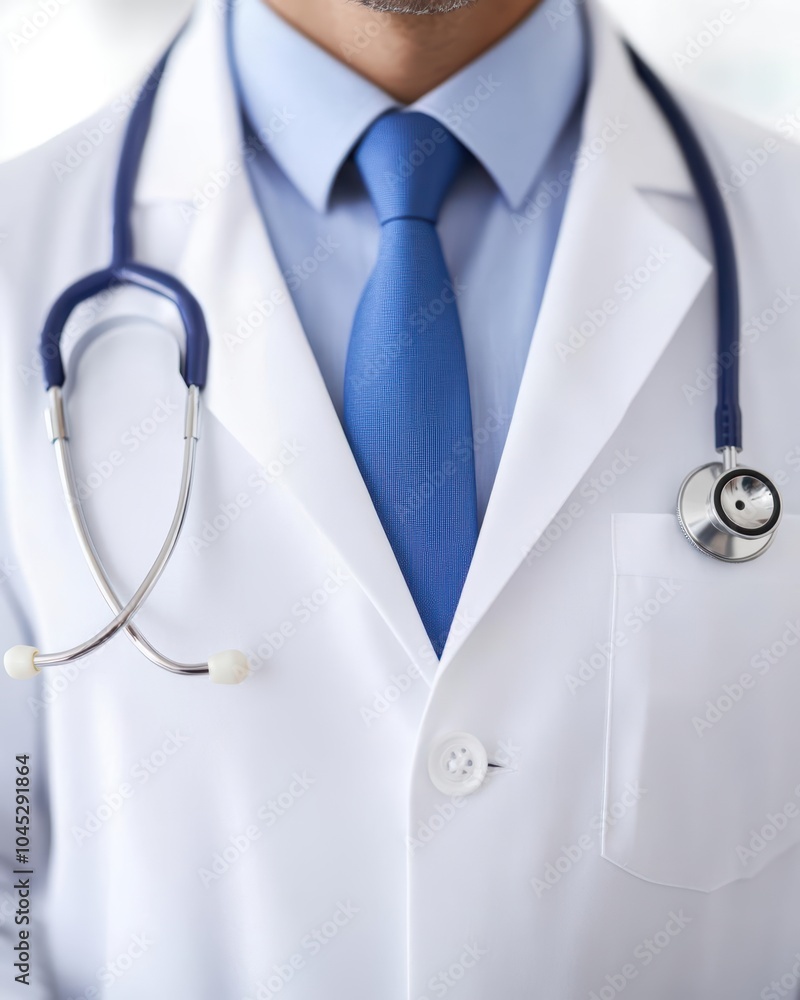 Medical professional in white coat with stethoscope, close-up portrait, white isolated background. Medical professional in white coat with stethoscope, close-up portrait, white isolated background.