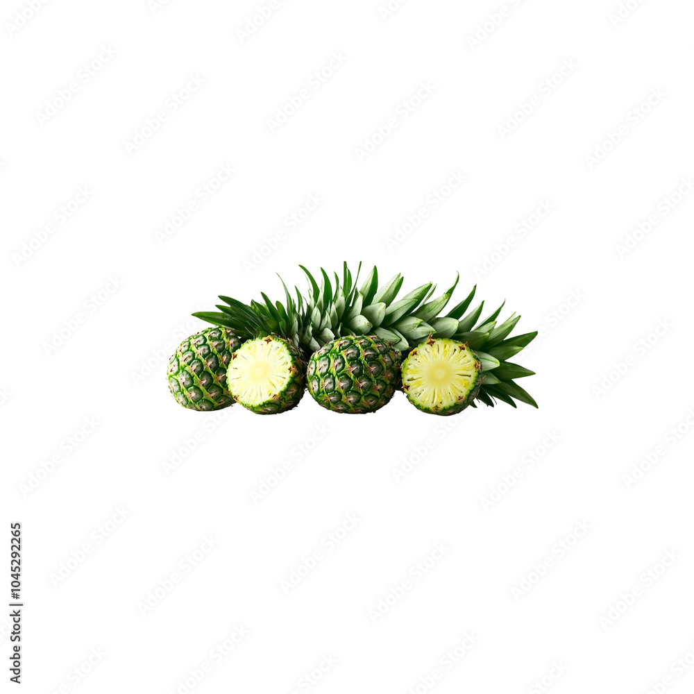 Fresh pineapple with vibrant green leaves and juicy slices Fresh pineapple with vibrant green leaves and juicy slices