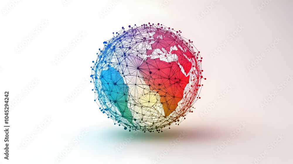 3D Vector Globe with Connected Lines for Global Networking, Modern Illustration in Vibrant Colors, Clean Lines, Isolated on White, Ideal for Infographics on International Business Communication Strate 3D Vector Globe with Connected Lines for Global Networking, Modern Illustration in Vibrant Colors, Clean Lines, Isolated on White, Ideal for Infographics on International Business Communication Strate