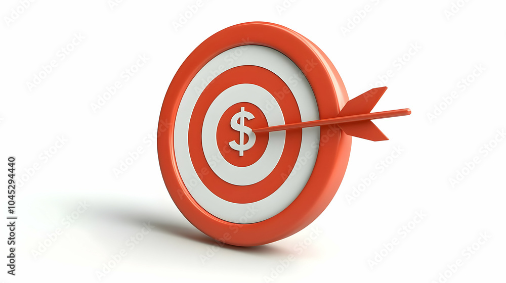 3D Vector Bullseye Icon Dollar Sign Center Financial Targets Investment Objectives Bold Colors Isolated White Background Infographics Budgeting Strategies Financial Goals 3D Vector Bullseye Icon Dollar Sign Center Financial Targets Investment Objectives Bold Colors Isolated White Background Infographics Budgeting Strategies Financial Goals