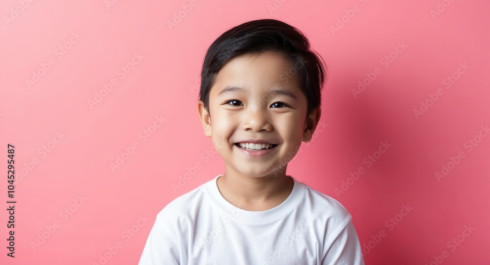southeast asian kid boy pink background wearing plain white tshirt smiling happy portrait southeast asian kid boy pink background wearing plain white tshirt smiling happy portrait