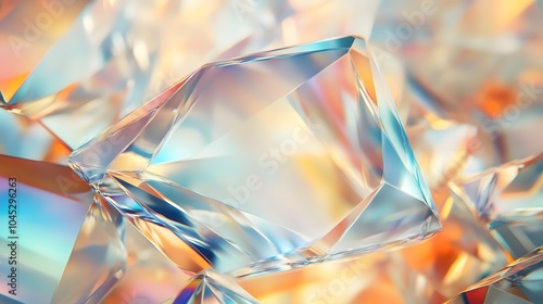 A high-definition texture of transparent crystal with sharp, prismatic cuts, reflecting light in a mesmerizing play of colors. photo