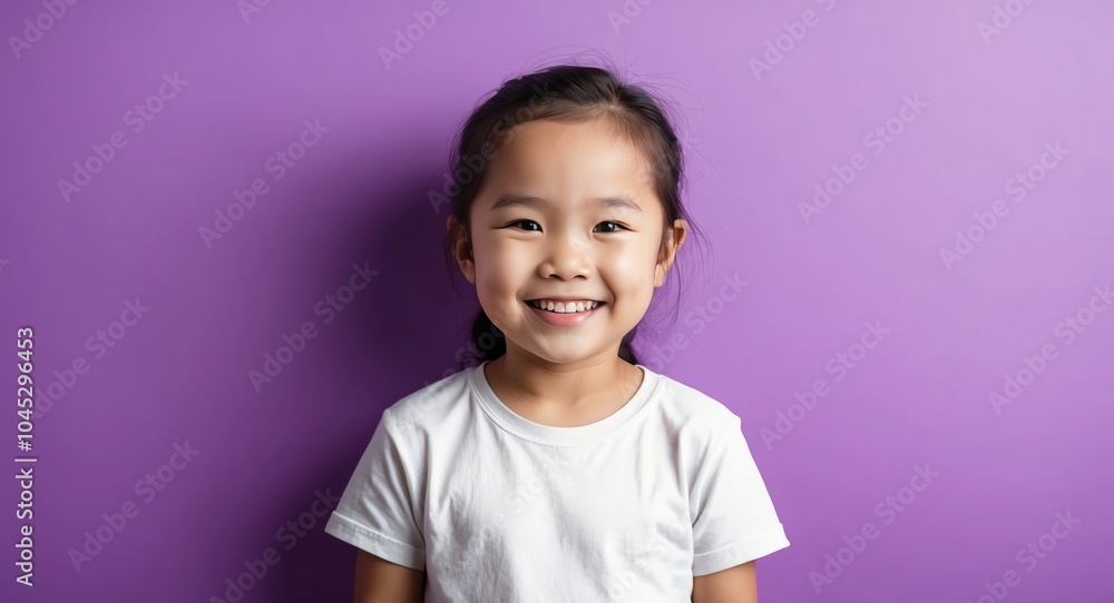 southeast asian kid girl purple background wearing plain white tshirt smiling happy portrait southeast asian kid girl purple background wearing plain white tshirt smiling happy portrait