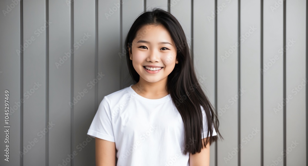 southeast asian teen girl black background wearing plain white tshirt smiling happy portrait southeast asian teen girl black background wearing plain white tshirt smiling happy portrait