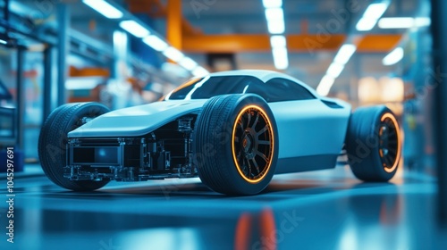 Prototype auto parts plant developing innovative new car components for future vehicle models.