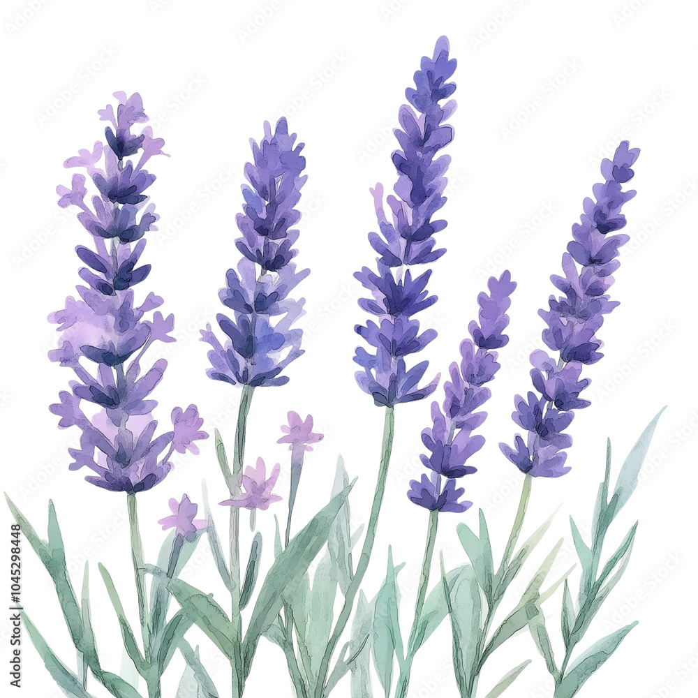 Naklejka premium Lavender flowers watercolor on transparent background