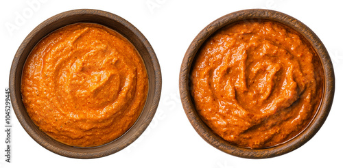 Bowls of Romesco Sauce, Isolated on Transparent Background, Great for Tapas Menus or Mediterranean Recipes
