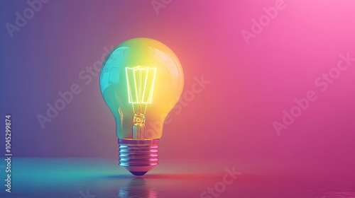 Vibrant Rainbow-Colored Lightbulb Against an Abstract Minimalist Background