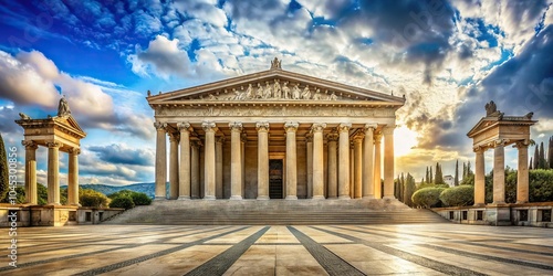 Classical antiquity landscape with ancient ruins and marble columns