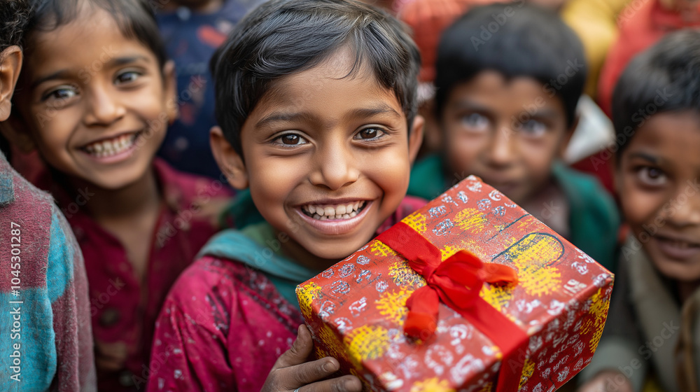 Sharing Joy: A Child's Radiant Smile Illuminates a Festival Moment as Friends Gather to Celebrate the Spirit of Giving Sharing Joy: A Child's Radiant Smile Illuminates a Festival Moment as Friends Gather to Celebrate the Spirit of Giving