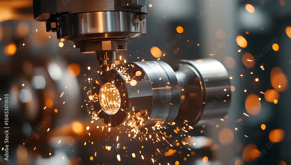 Precision CNC Machining with Metal Sparks in High-Speed Milling Process,CNC machining, metalworking, high-speed milling, precision engineering Precision CNC Machining with Metal Sparks in High-Speed Milling Process,CNC machining, metalworking, high-speed milling, precision engineering