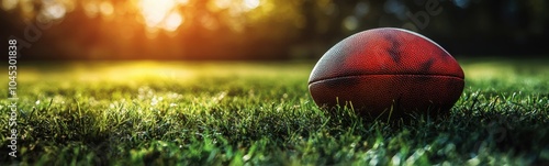 Football sitting on the grass in the sun