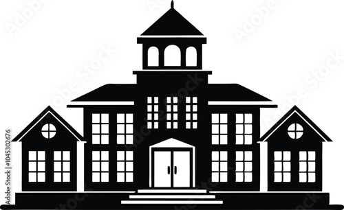 School building silhouette vector, university icon vector symbol, schoolhouse silhouette