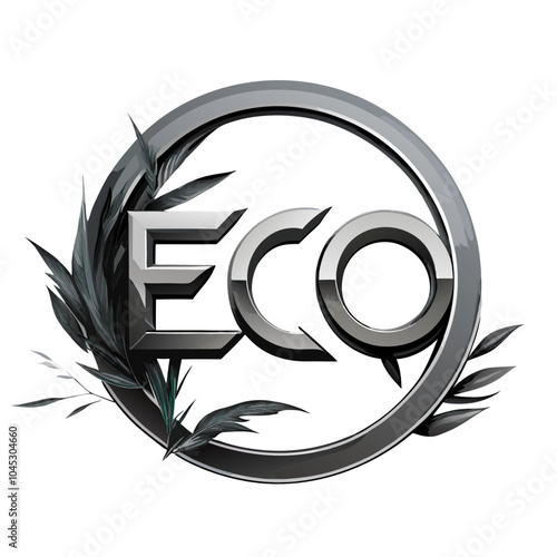 Metallic eco logo with leaves symbolizing sustainability