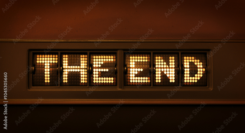 Marquee sign displaying THE END in bright lights for closure message entertainment or project sign Marquee sign displaying THE END in bright lights for closure message entertainment or project sign