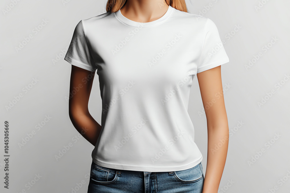 Obraz premium Plain White T-Shirt Mockup for Branding on Neutral Background