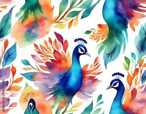 Watercolor peacock creative colorful background