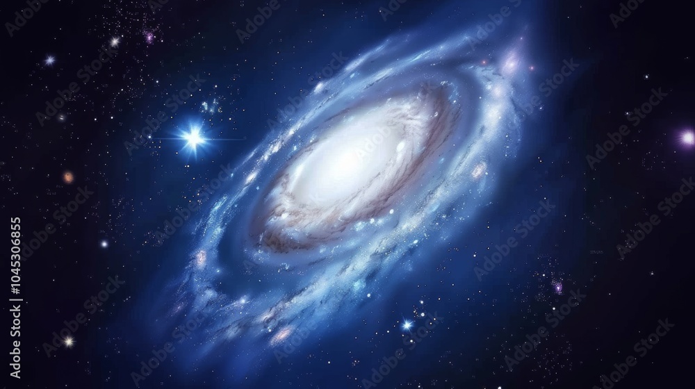 Obraz premium Massive Galactic View Featuring Swirling Stars and Cosmic Debris, Ideal Illustrations or Background Images for Science Fiction Works