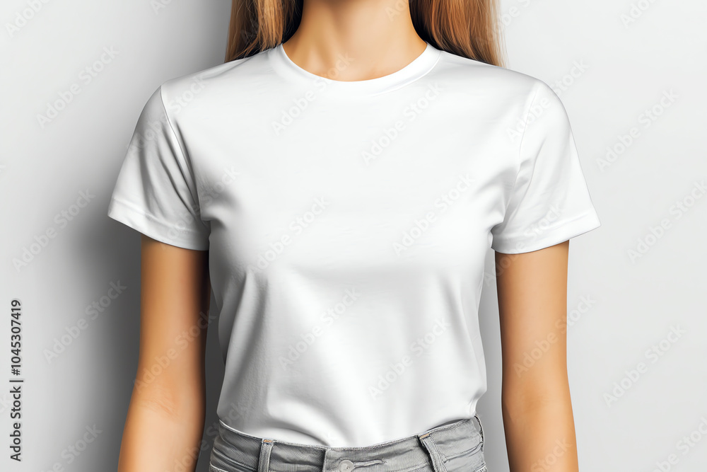 Obraz premium Plain White T-Shirt Mockup for Branding on Neutral Background