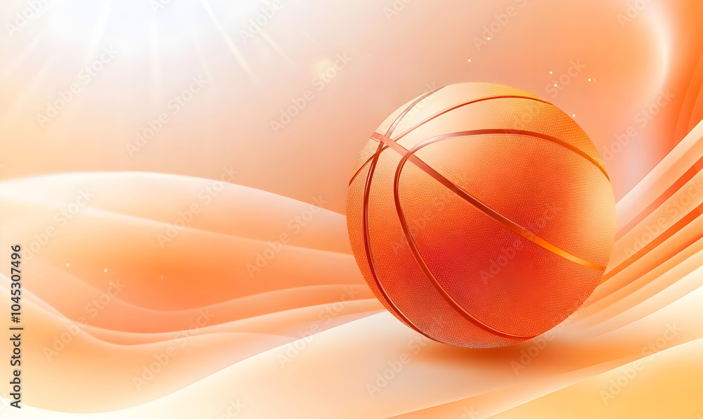 Obraz premium Dynamic Basketball Flow: Abstract basketball art. A vibrant orange basketball floats amidst swirling, peach-colored abstract waves, creating a dynamic and energetic composition.