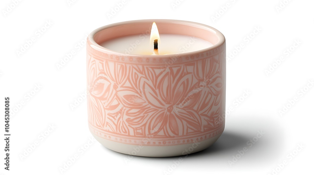 Elegant pink scented candle in decorative holder for relaxation and home ambiance Elegant pink scented candle in decorative holder for relaxation and home ambiance