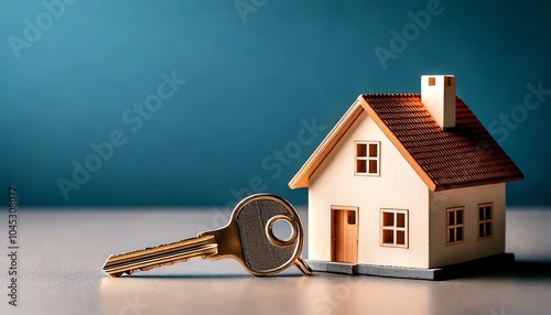 House model with key on blue background