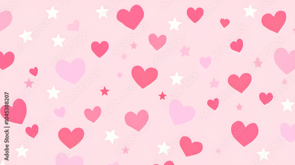 A soft pink background featuring simple flat design hearts and stars scattered across the canvas, creating a playful and sweet atmosphere A soft pink background featuring simple flat design hearts and stars scattered across the canvas, creating a playful and sweet atmosphere