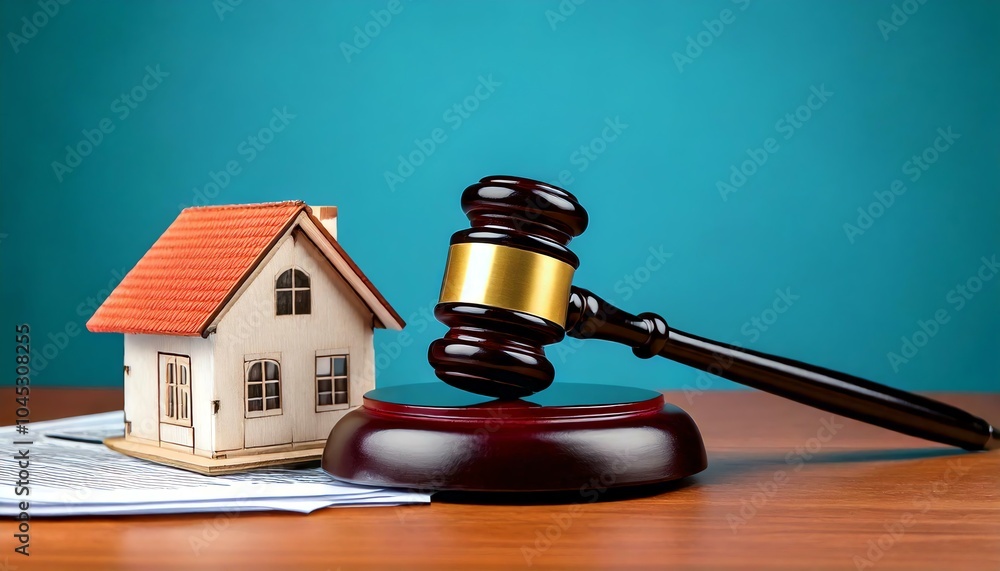 House model with gavel on desk House model with gavel on desk