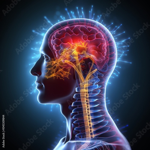 Human Brain and Spinal Cord Anatomy with Neural Connections