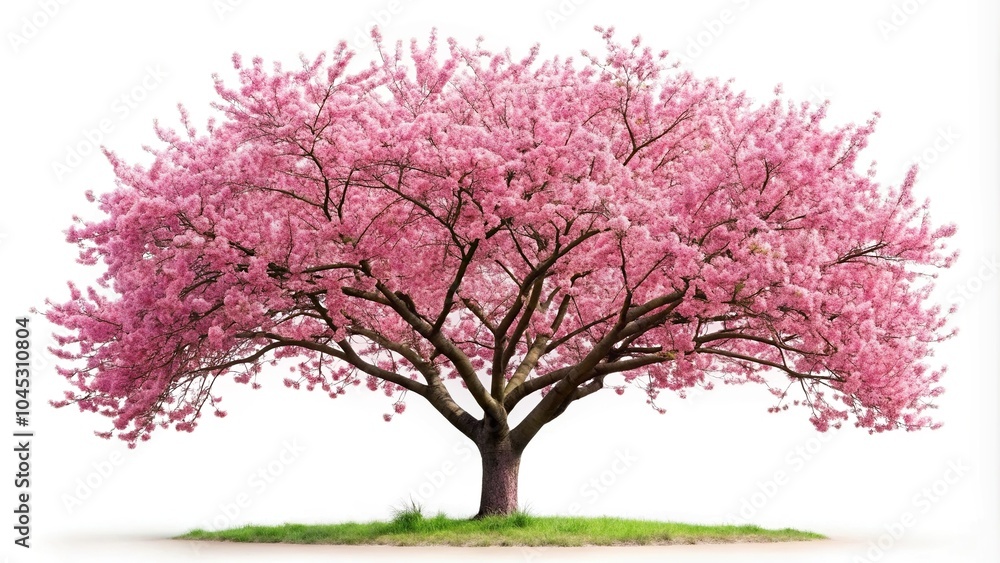 Fototapeta premium Cherry tree with pink flowers on white background