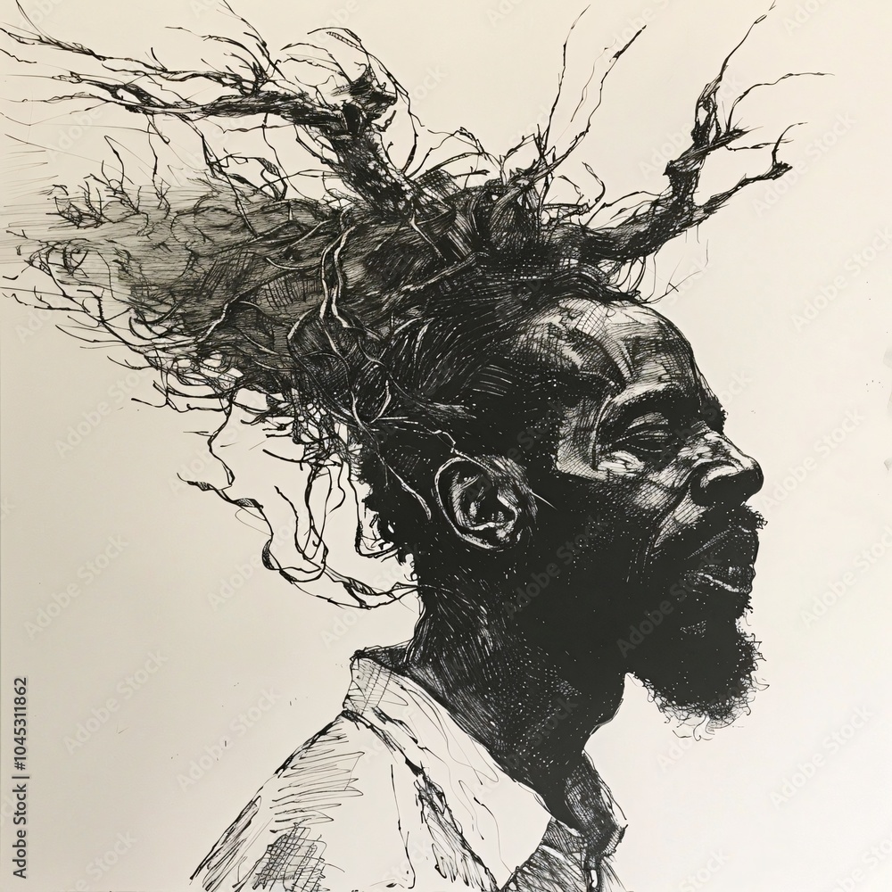 Fototapeta premium Black and White Portrait: A Captivating Depiction of Human Emotion