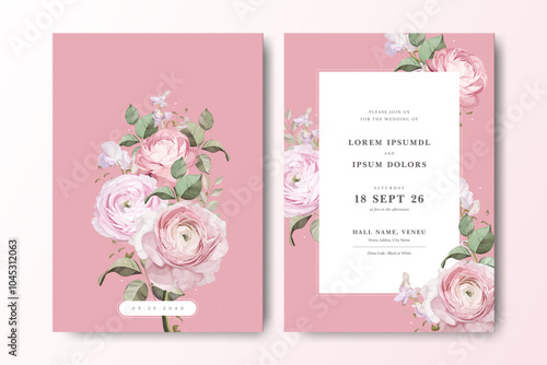 Beautiful Wedding invitation template with creamy color rose flower background