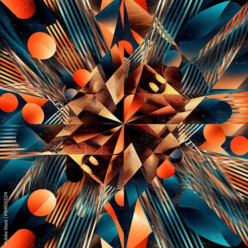 Triangles, lines and round shapes - dynamic geometric abstract background. Visual symphony of shapes and lines design for wallpaper, banner, background, landing page, wall art, invitation, prints