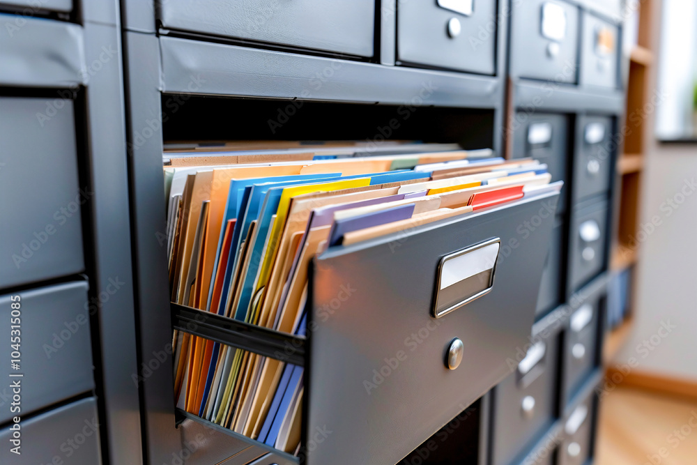 Neatly arranged office files in a drawer, showcasing organized document management and workspace efficiency. Neatly arranged office files in a drawer, showcasing organized document management and workspace efficiency.