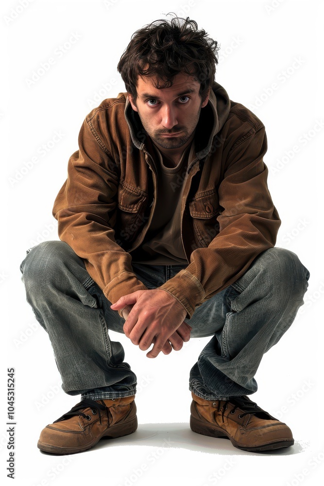 Man sitting with crossed arms and a serious expression.