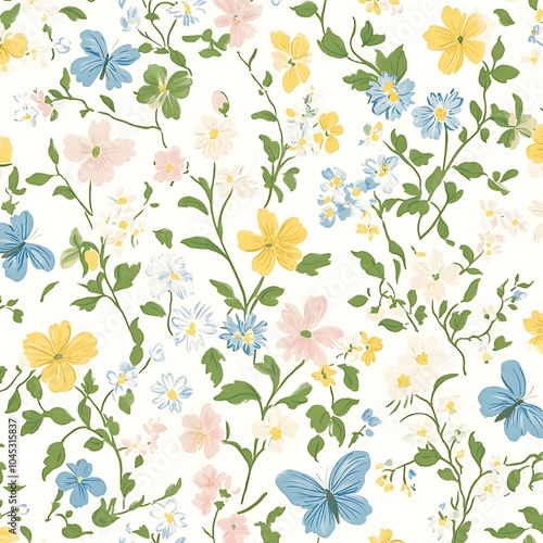 Wallpaper Mural A pattern of small,Tropical pattern design,Blossom floral, Blooming realistic isolated flowers. Torontodigital.ca