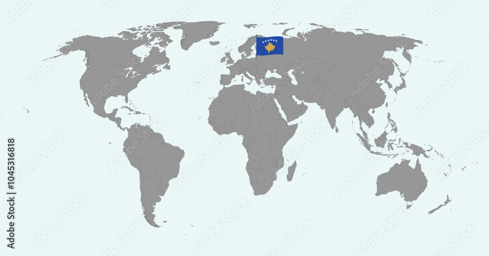 Pin map with Kosovo flag on world map. Vector illustration.