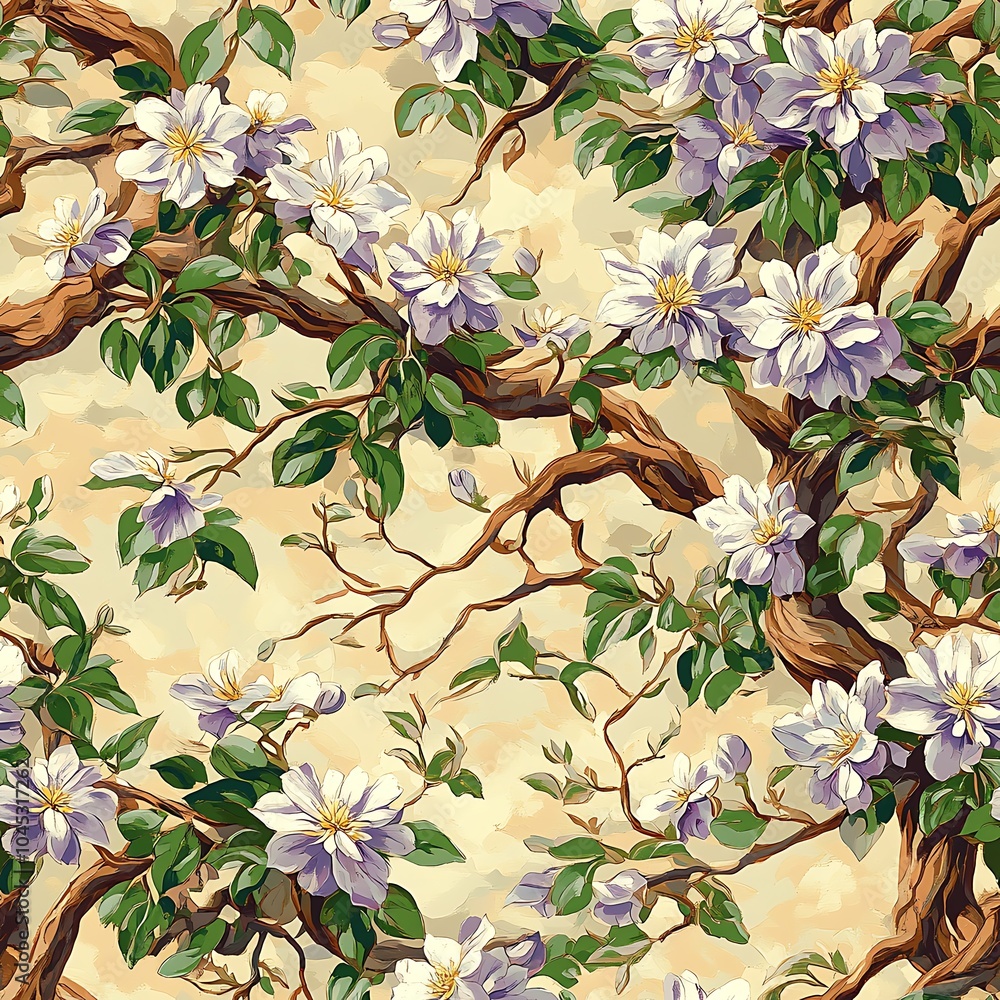 Fototapeta premium Whimsical Seamless Clematis Flower Arrangement