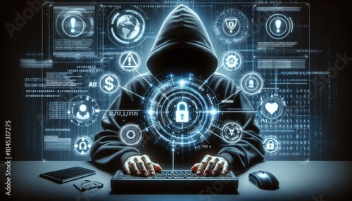 Obraz na płótnie Cyber Hacker Using AI-Driven Tools: Exploring the Role of Artificial Intelligence in Digital Security Breaches, Cyber Threats, and Automated Hacking in Dark Web Environments w salonie
