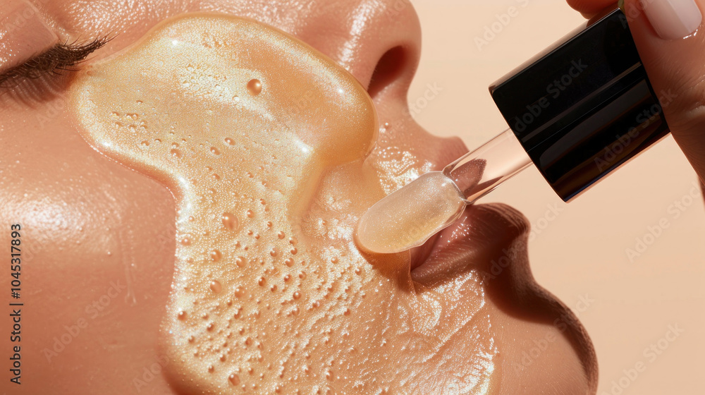 Fototapeta premium A luxurious body serum being applied to areas of hyperpigmentation, with smooth, even-toned skin as the result