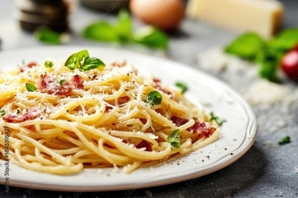 Spaghetti Carbonara - Traditional Italian Pasta Dish with Pancetta and Cheese Spaghetti Carbonara - Traditional Italian Pasta Dish with Pancetta and Cheese
