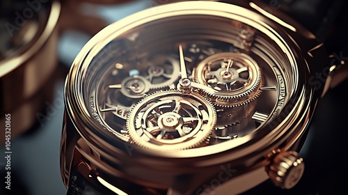 Luxury Mens Wrist Watch With Visible Mechanism On Black Background. Expensive Elegant Wristwatch.