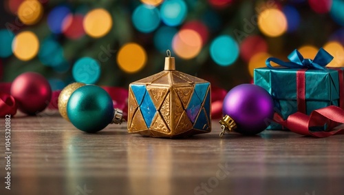 Close-up of dreidel and Christmas ornaments on a table, vibrant holiday colors
Beautifully decorated Christmas tree with a menorah glowing in the background
Christmas and Hanukkah gifts wrapped