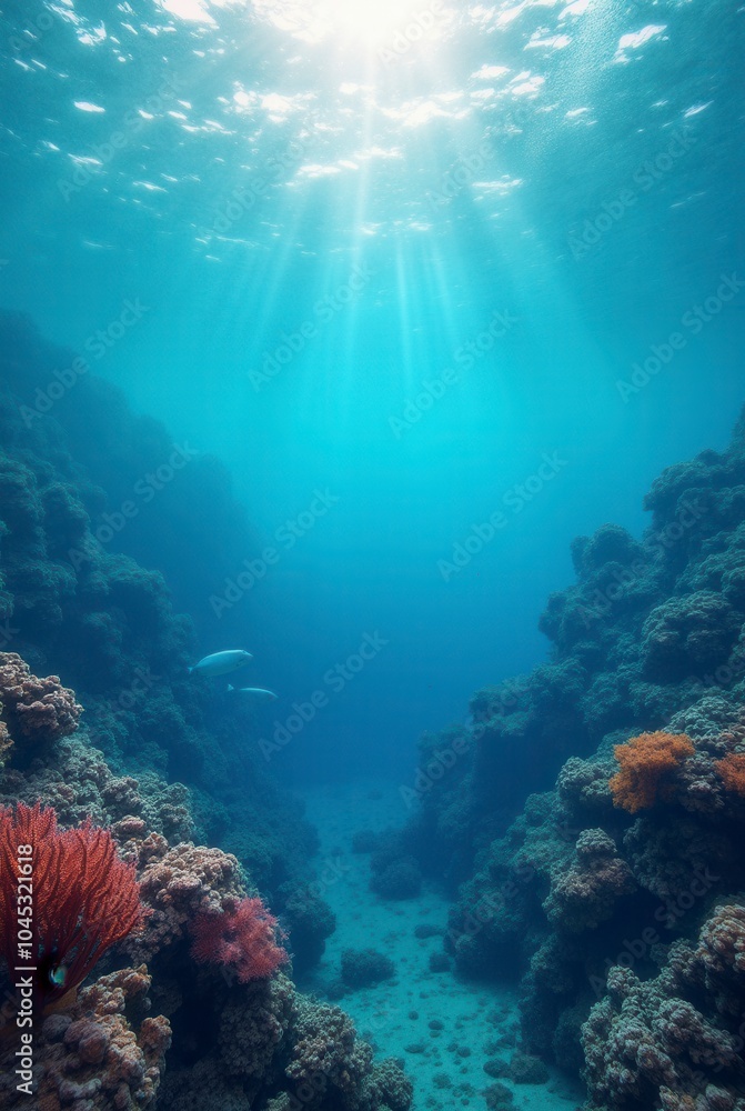 Naklejka premium Coral blue water in the ocean underwater life scene oceanic view