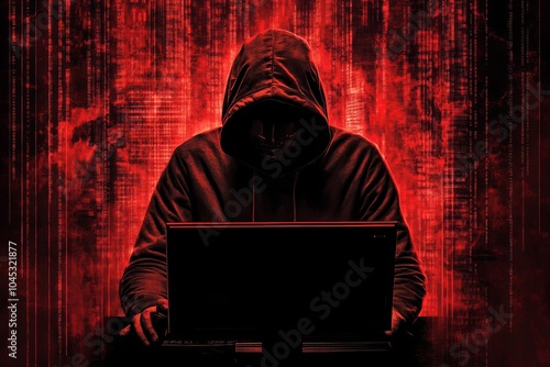 Digital cybercrime concept hacker in front of a computer.